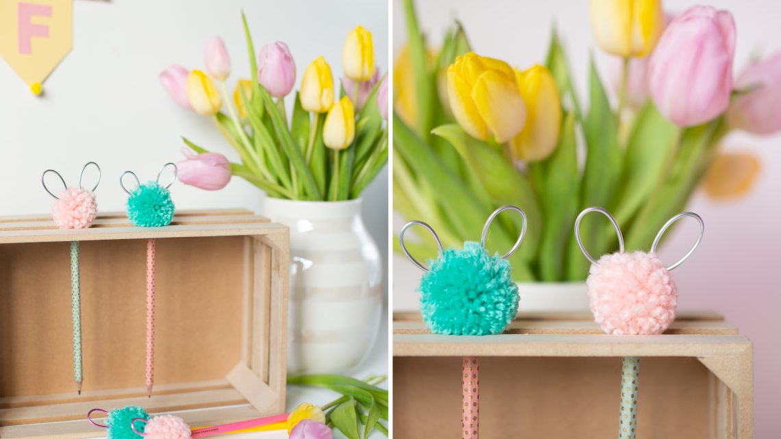 Pompom Hasen Stifte basteln – DIY Osterspaß