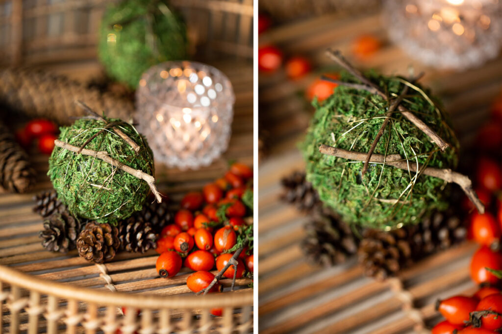 Herbstdeko aus Naturmaterialien basteln - DIY Tischdeko mit Moos