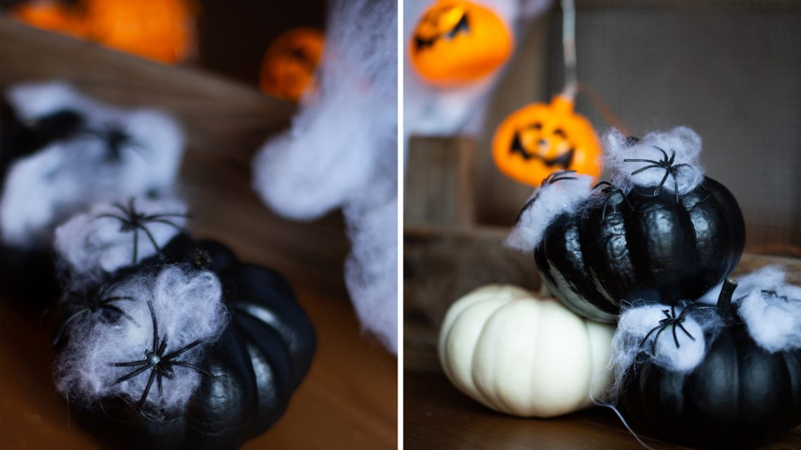 DIY Halloween Kürbis Dekoration mit Spinnen