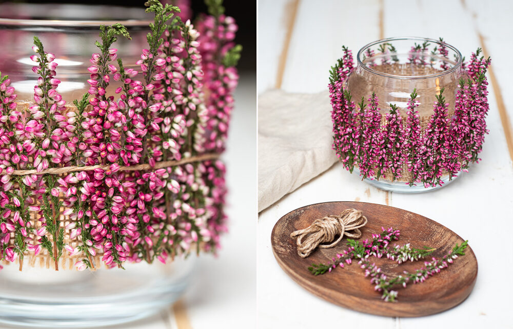 DIY Windlicht mit Heidekraut selber machen