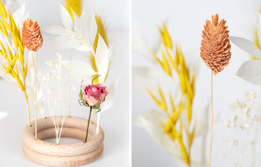 DIY Trockenblumenhalter aus Holzringen basteln